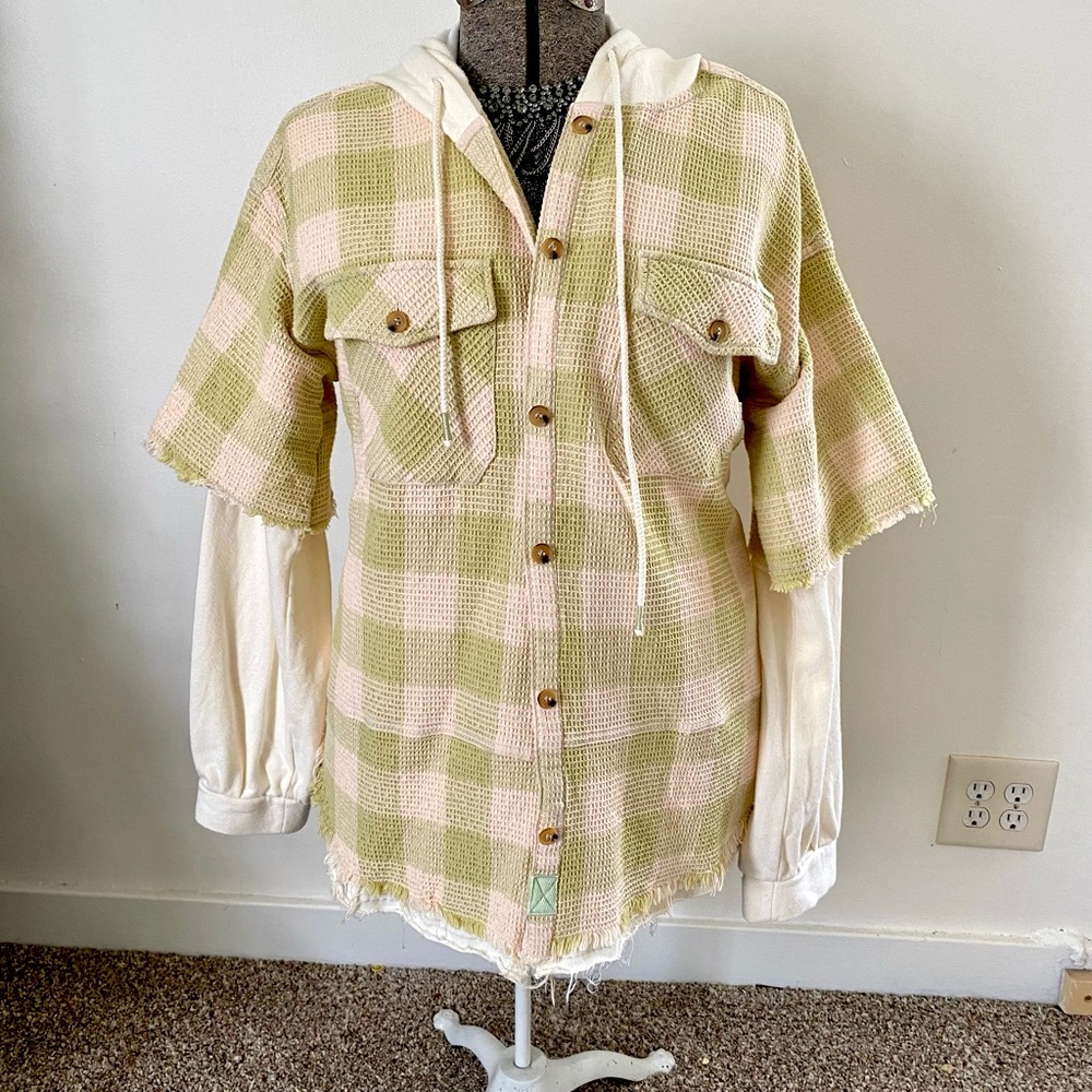 Free People waffle pattern, button down shirt.